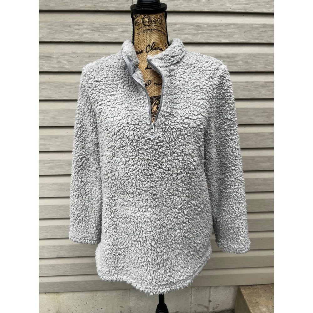 Canyon River Womens Gray Sherpa Fleece Quarter Zip Pullover Sweater Large NWT